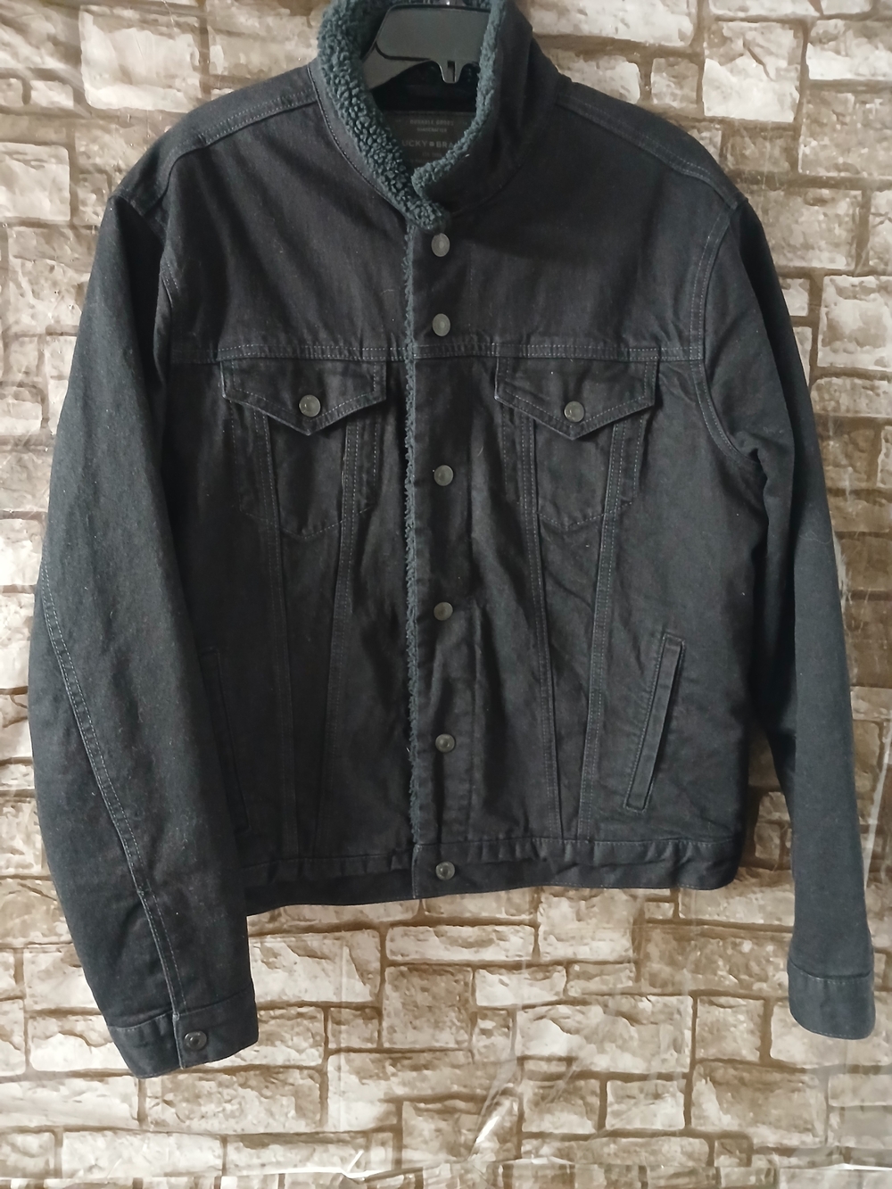 Lucky Brand Men's Black Sherpa Collared Denim Shirt Jacket